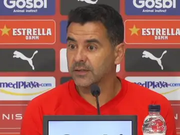Míchel, durante la rueda de prensa del Girona previa al partido contra el Madrid Míchel, durante la rueda de prensa del Girona previa al partido contra el Madrid