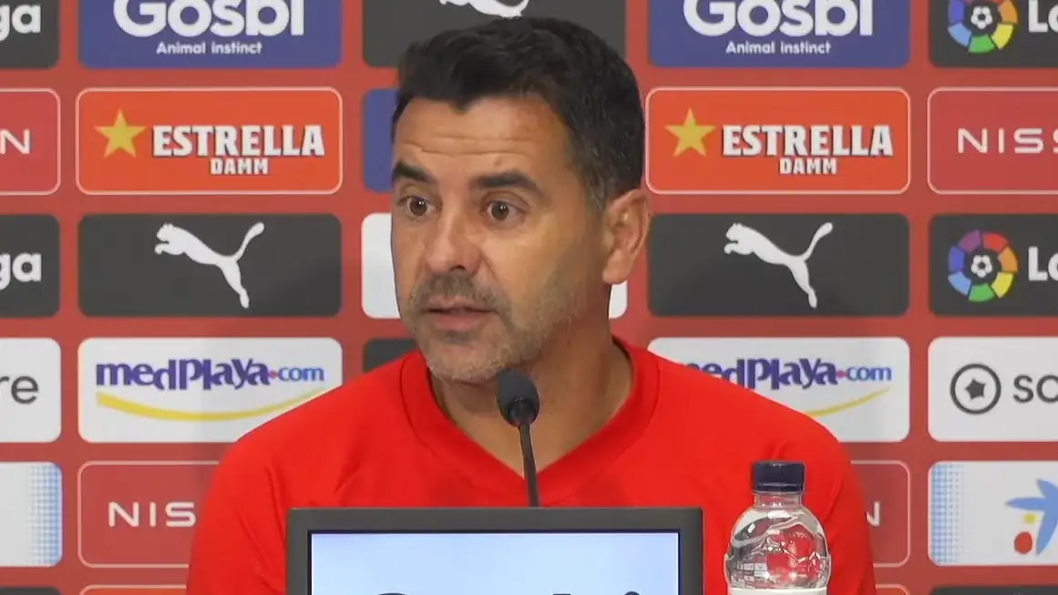 Míchel, durante la rueda de prensa del Girona previa al partido contra el Madrid Míchel, durante la rueda de prensa del Girona previa al partido contra el Madrid