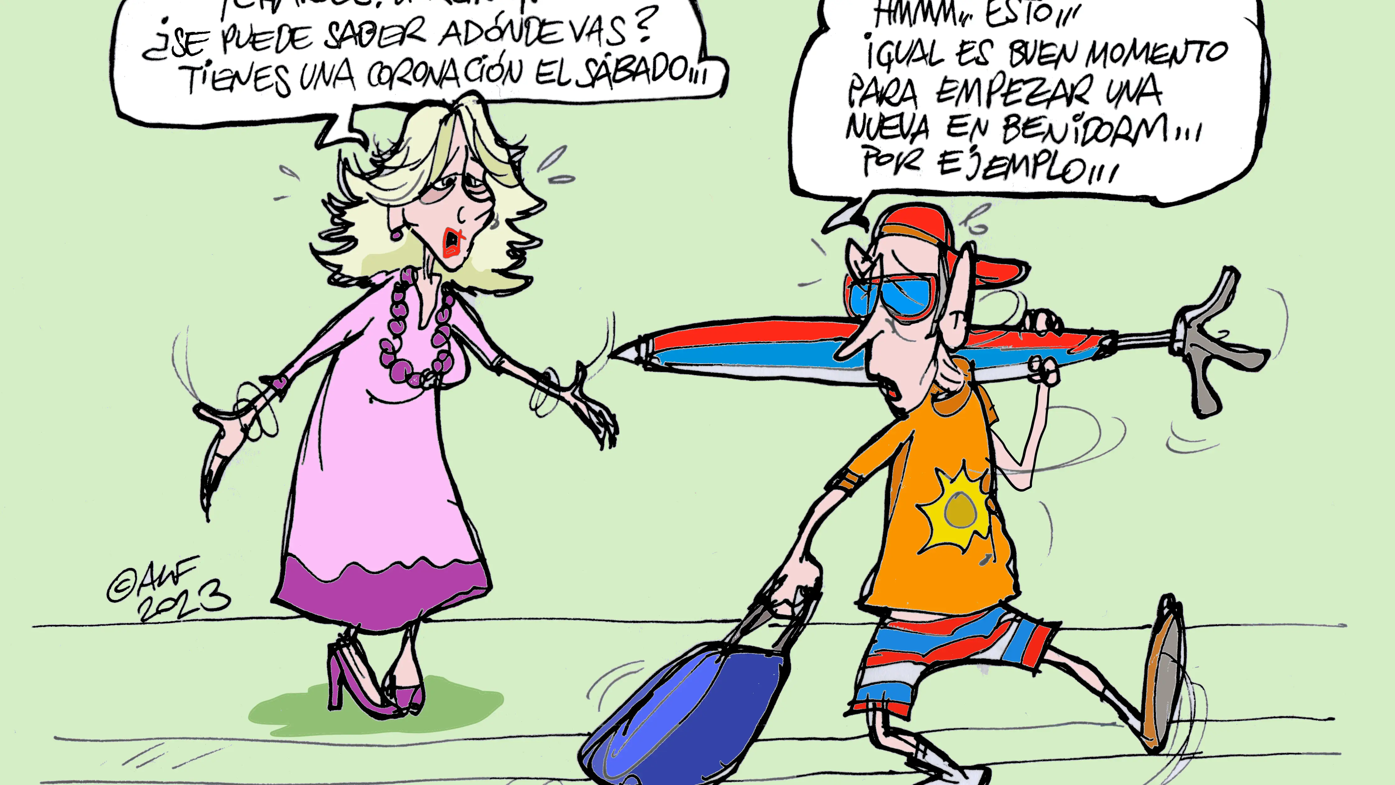 Carlos III y Camila, protagonistas de la viñeta gráfica de Alfredo Boto-Hervás Carlos III y Camila, protagonistas de la viñeta gráfica de Alfredo Boto-Hervás