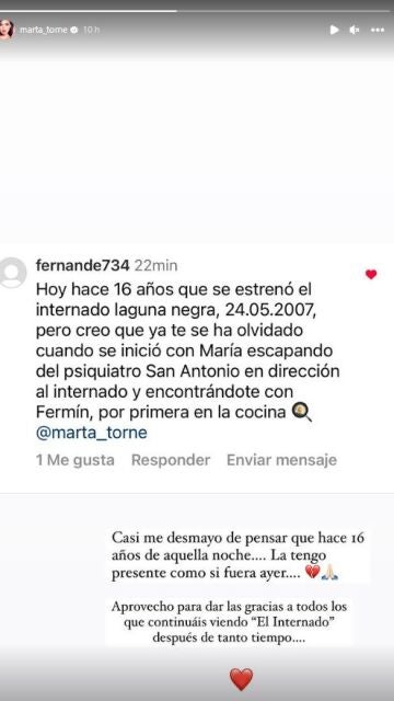 El mensaje de Marta Torné tras saber que 'El internado' cumple 16 años