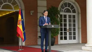 El presidente del Gobierno, Pedro Sánchez durante una rueda de prensa celebrada este lunes en la Moncloa