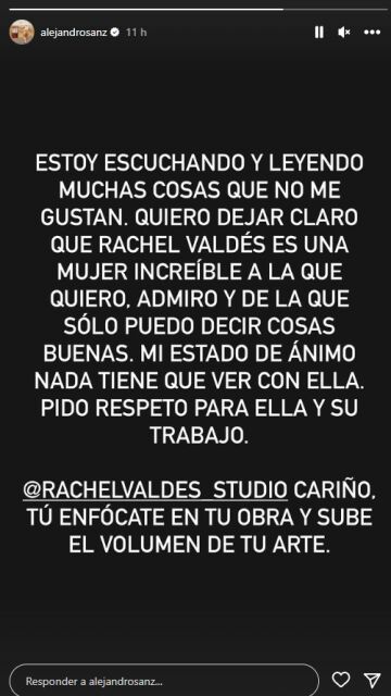 Alejandro Sanz sale en defensa de Rachel Valdés