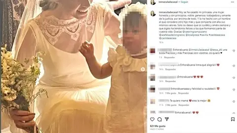 Inmaculada Casal le dedica unas palabras a su hija por su boda Inmaculada Casal le dedica unas palabras a su hija por su boda