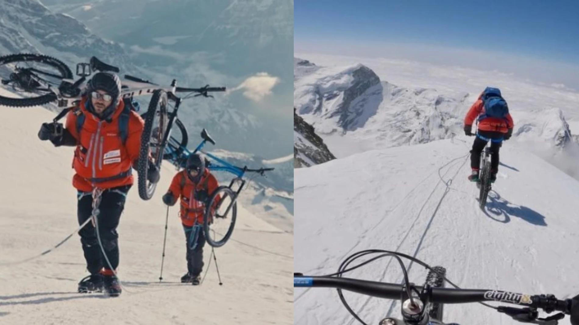 Dos momentos del reto de Tomáš Zejda y Ondřej Novák en el Mera Peak