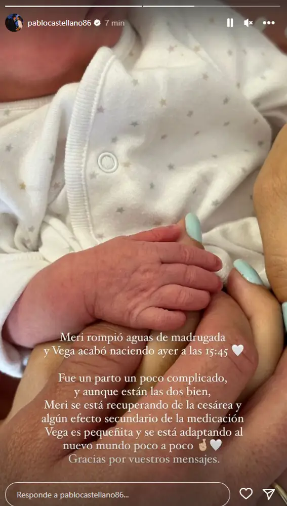 Pablo Castellano anuncia el nacimiento de su hija Vega