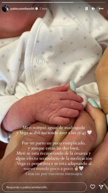 Pablo Castellano anuncia el nacimiento de su hija Vega