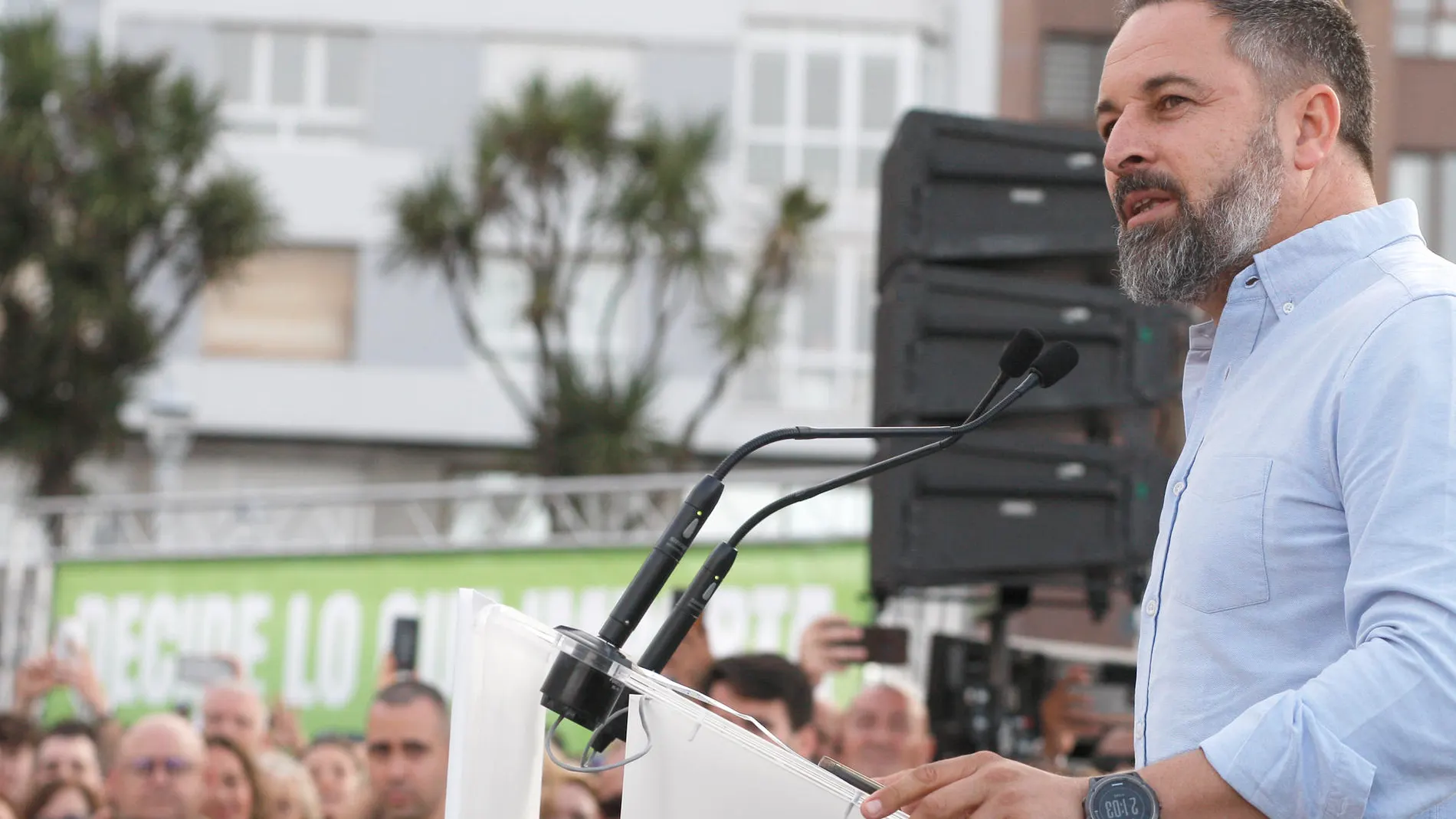 El líder de Vox, Santiago Abascal, durante un acto en Gijón 