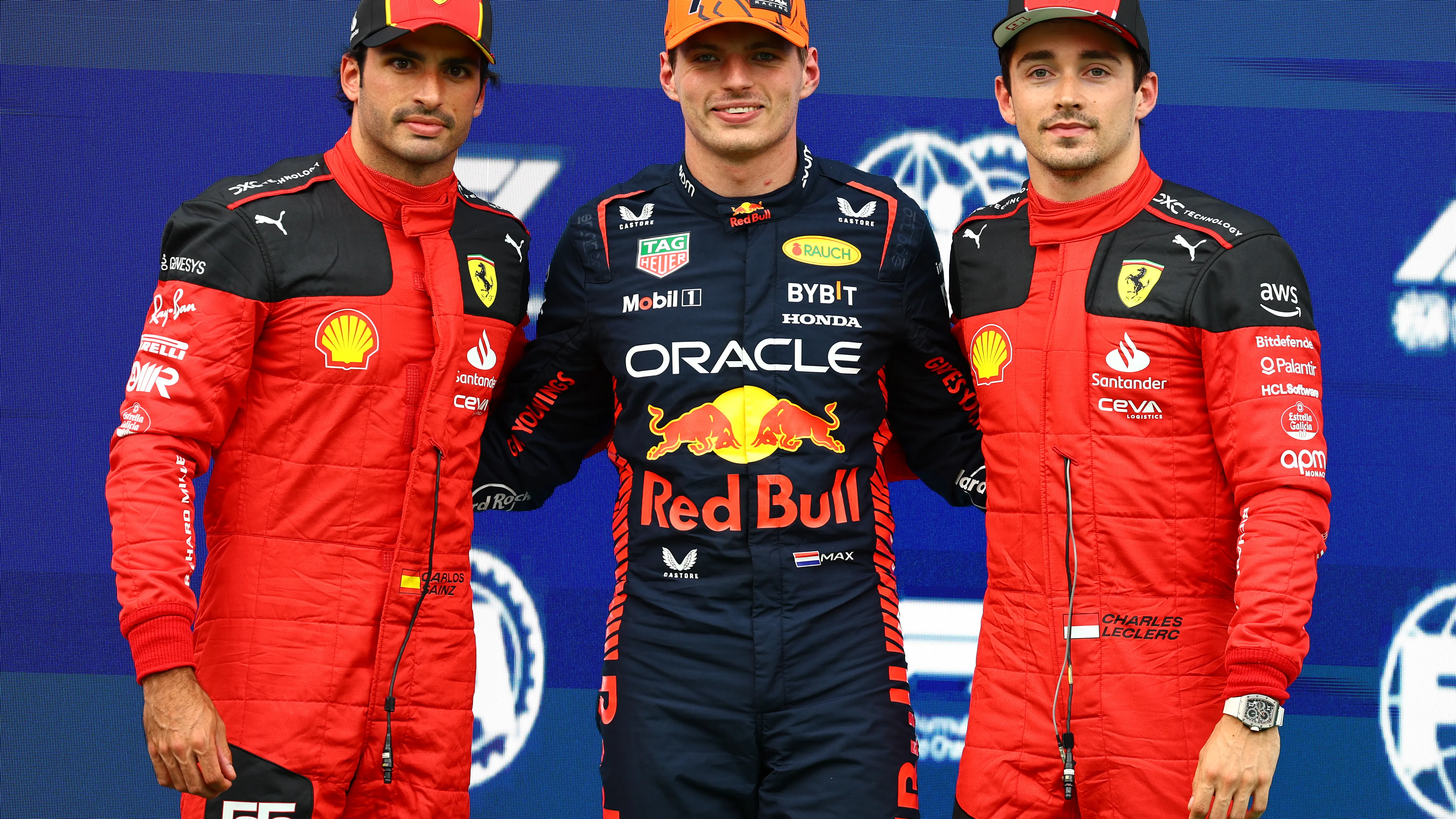 Verstappen, Leclerc y Sainz tras la qualy del GP de Austria