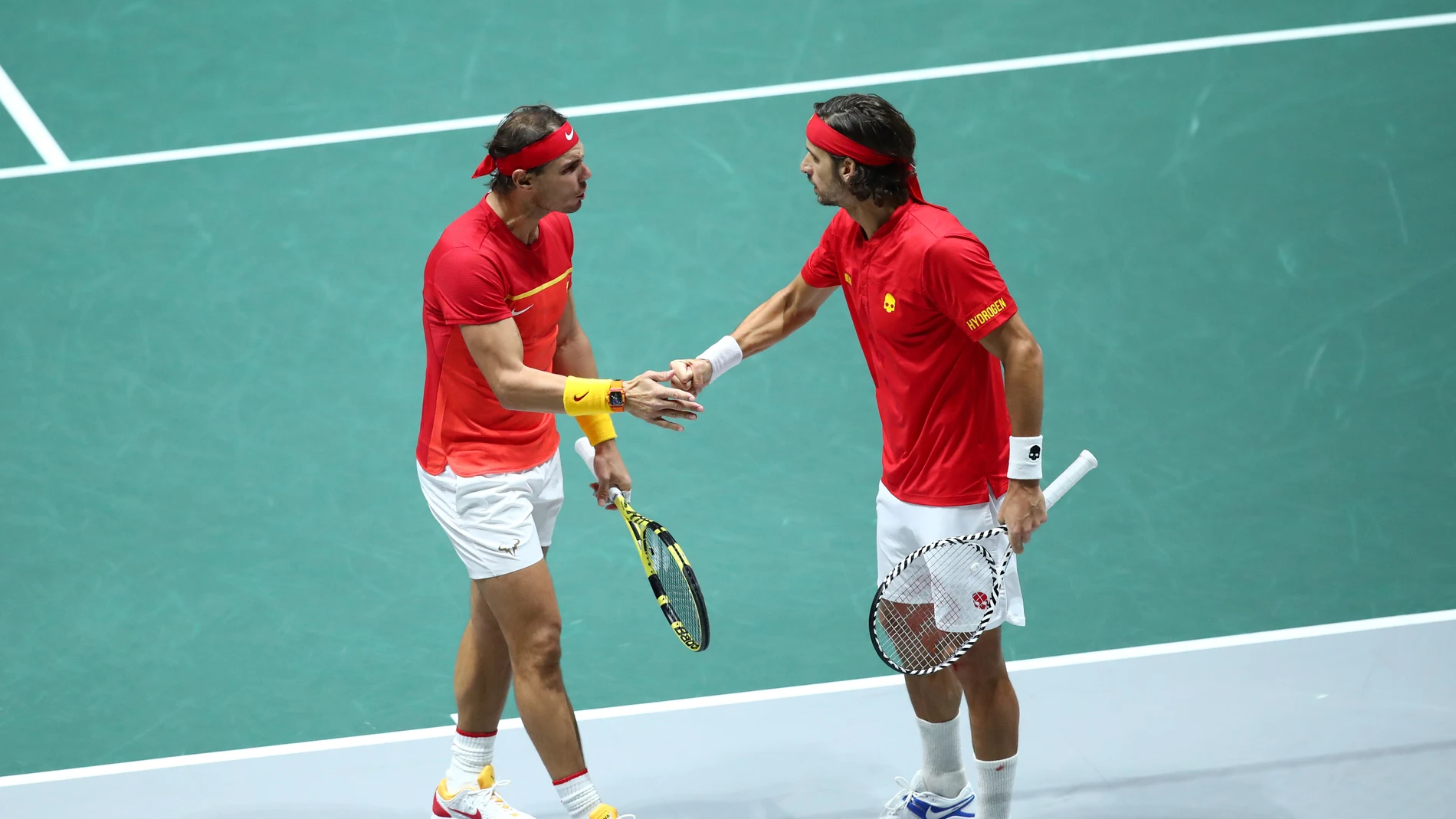 Rafa Nadal y Feliciano López en un partido de la Copa Davis 2019