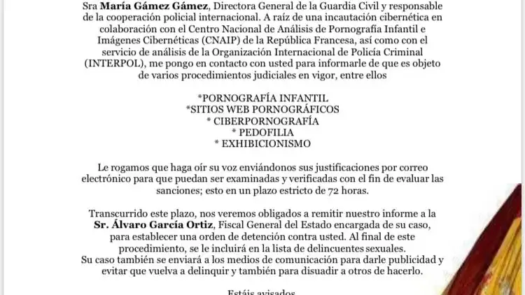 Imagen de la supuesta estafa de la Policia Nacional y la Guardia Civil