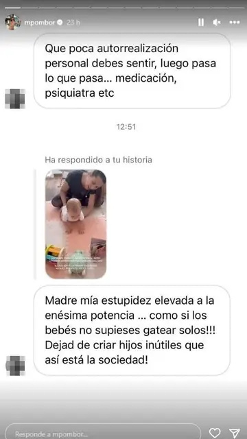Marta Pombo comparte las críticas que ha recibido por parte de un usuario Marta Pombo comparte las críticas que ha recibido por parte de un usuario