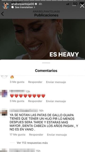 Anabel Pantoja comparte uno de los comentarios que ha recibido