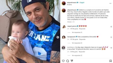 Alejandro Sanz felicitando a su hija Alma por su noveno cumpleaños