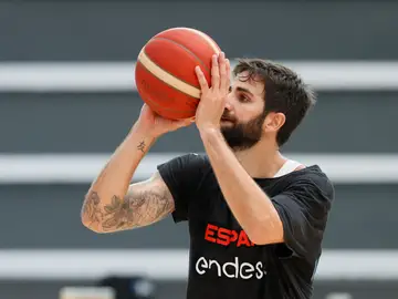 El base de la selección española Ricky Rubio durante el entrenamiento del equipo El base de la selección española Ricky Rubio durante el entrenamiento del equipo