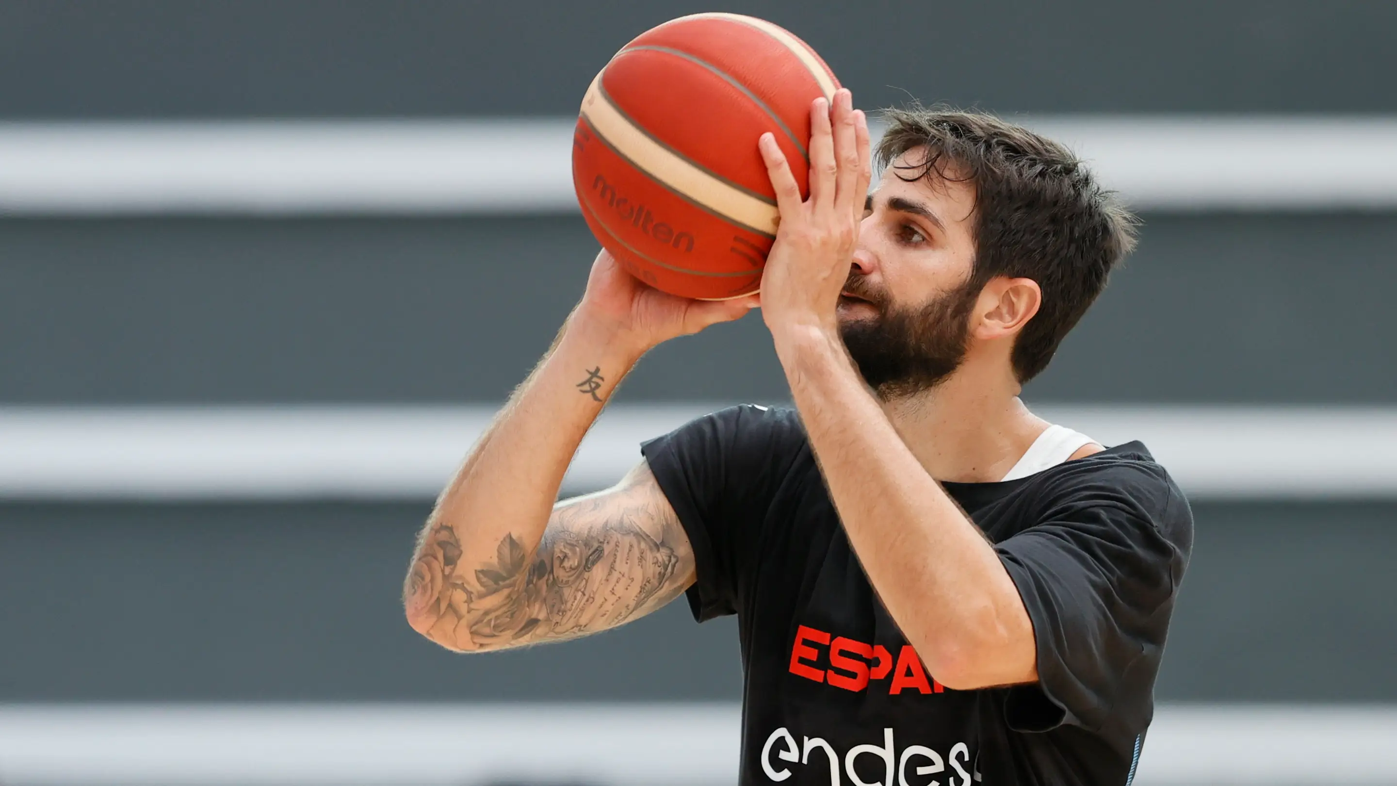 El base de la selección española Ricky Rubio durante el entrenamiento del equipo El base de la selección española Ricky Rubio durante el entrenamiento del equipo