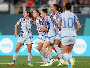 Las jugadoras de España celebran su segundo gol a Suiza Las jugadoras de España celebran su segundo gol a Suiza