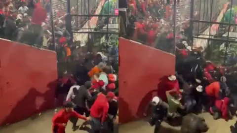 Momento de la avalancha humana en el estadio Marcelo Bielsa Momento de la avalancha humana en el estadio Marcelo Bielsa