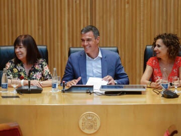 Pedro Sánchez junto a Cristina Narbona y María Jesús Montero