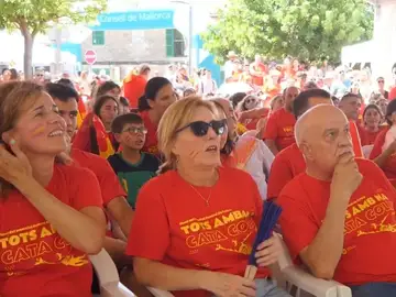 Aficionados españoles viendo el España - Inglaterra de la final del Mundial Aficionados españoles viendo el España - Inglaterra de la final del Mundial