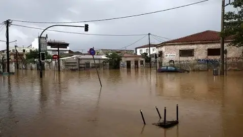 Una de las localidades inundadas en Grecia