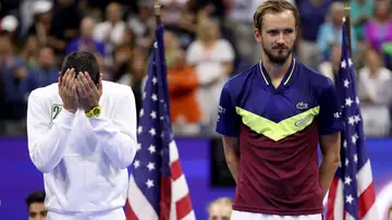 Djokovic y Medvedev en la entrega de premios del US Open 2023