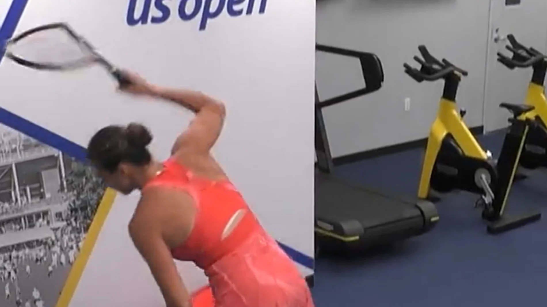Sabalenka rompiendo la raqueta en vestuarios tras perder la final del US Open 2023