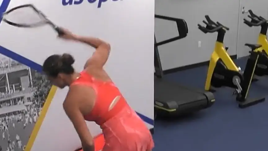 Sabalenka rompiendo la raqueta en vestuarios tras perder la final del US Open 2023