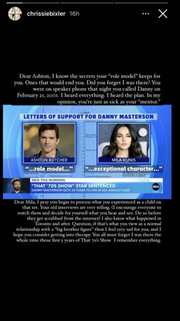 Chrissie Carnell Bixler, expareja de Danny Masterson, responde a Ashton Kutcher y Mila Kunis