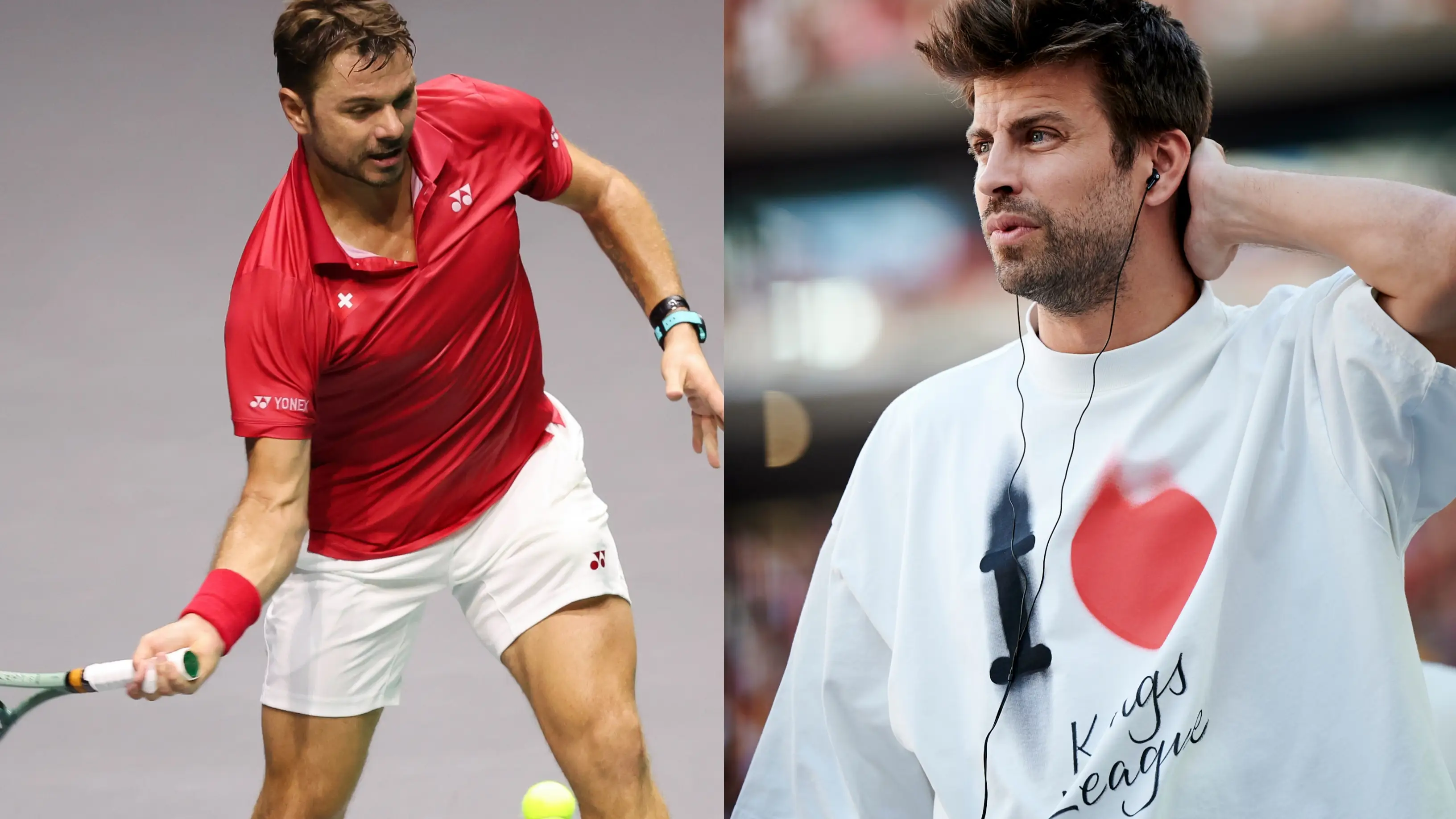 Wawrinka jugando la Copa Davis 2023 / Piqué en un evento de la Kings League Wawrinka jugando la Copa Davis 2023 / Piqué en un evento de la Kings League
