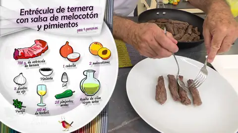 Ingredientes entrécula de ternera con salsa de melocotón y pimientos Ingredientes entrécula de ternera con salsa de melocotón y pimientos