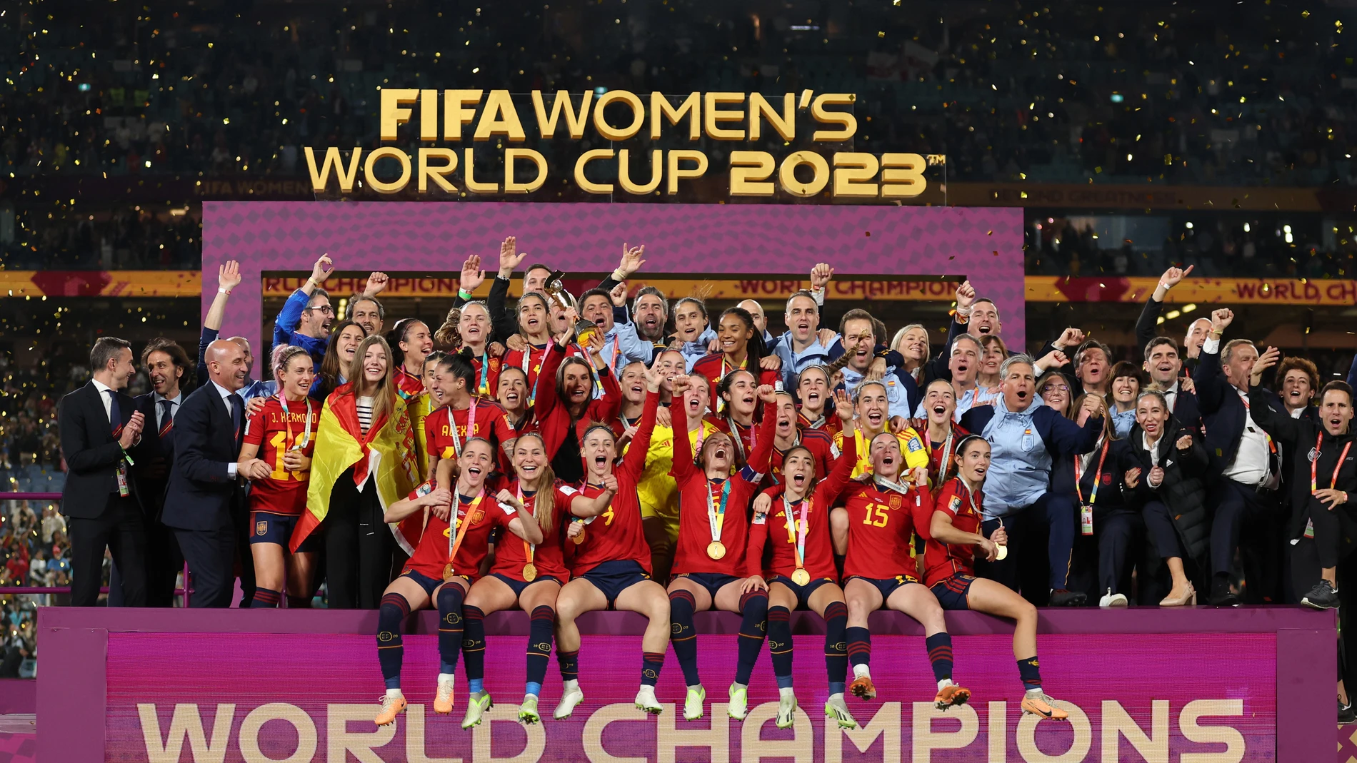 Las jugadoras de la Selección Española celebran su triunfo en el Mundial de Fútbol 2023
