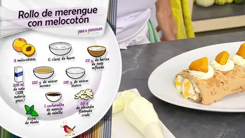 Ingredientes Rollo de merengue con melocotón Ingredientes Rollo de merengue con melocotón
