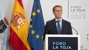El Presidente del Partido Popular Alberto Núñez Feijóo durante una intervención