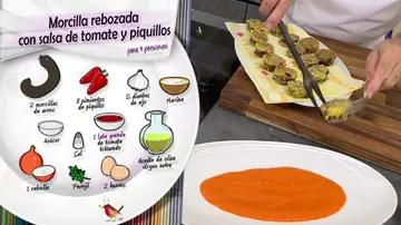 Ingredientes morcilla rebozada con salsa de tomate y piquillos