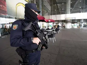 Un policía nacional en labores de vigilancia Un policía nacional en labores de vigilancia