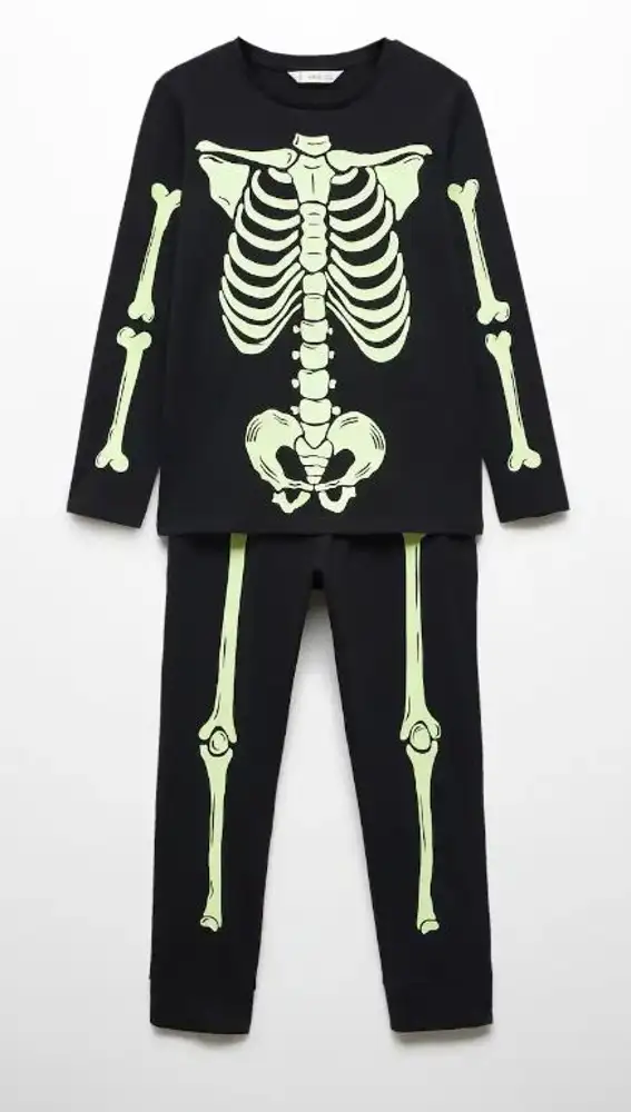 Pijama de esqueleto que brilla en la oscuridad