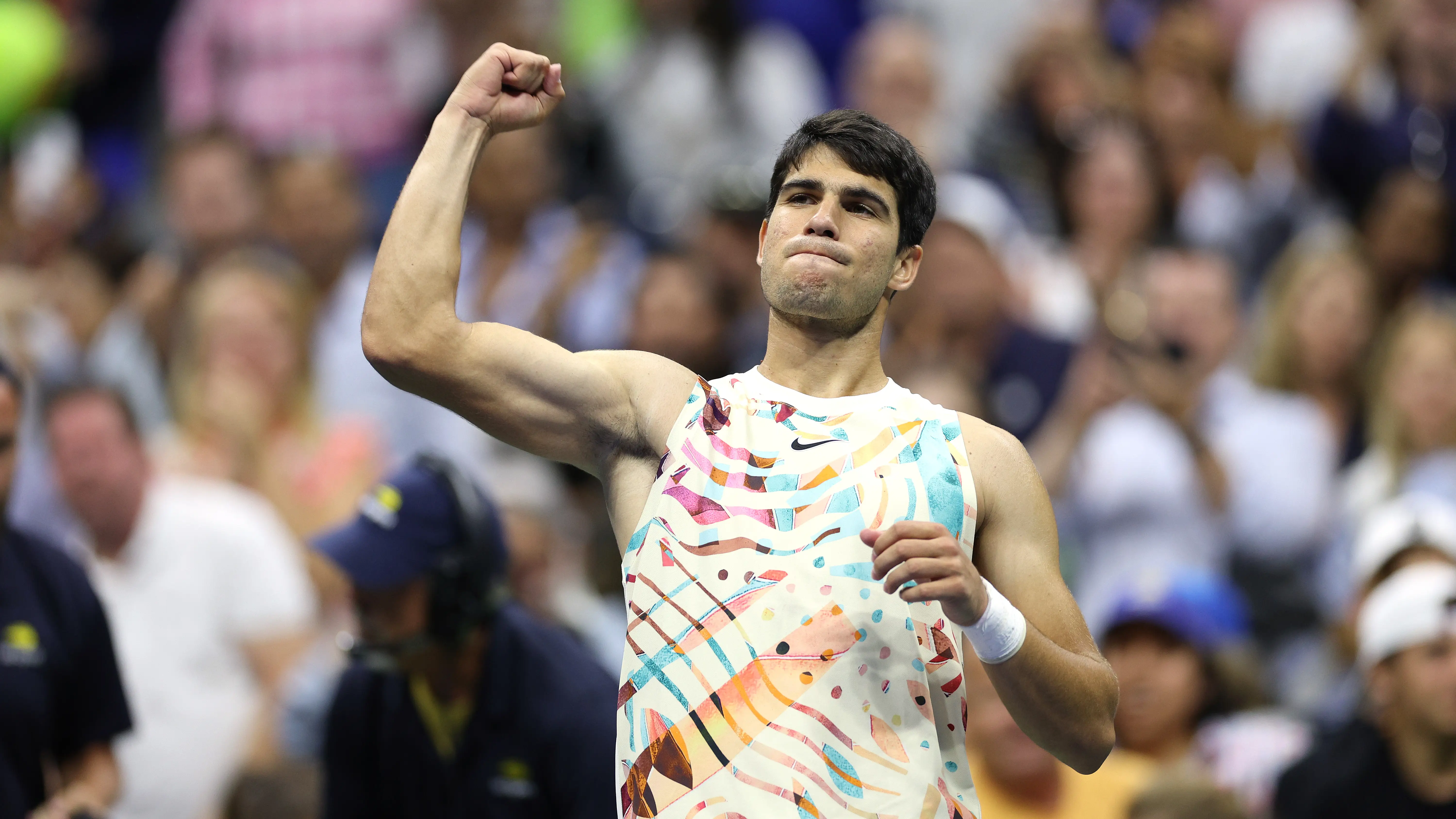 Carlos Alcaraz celebra una victoria en el US Open 2023