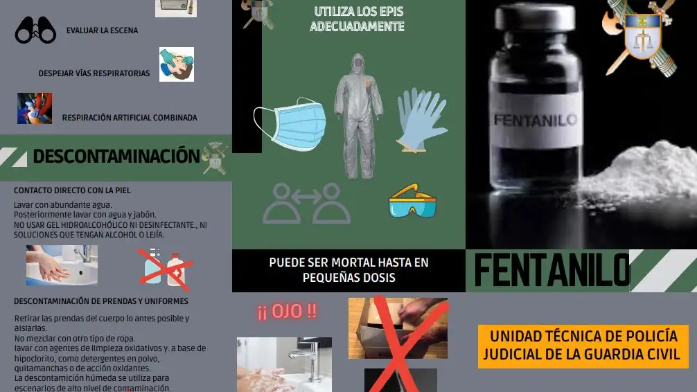 Tríptico de la Guardia Civil con recomendaciones para la manipulación de fentanilo Tríptico de la Guardia Civil con recomendaciones para la manipulación de fentanilo