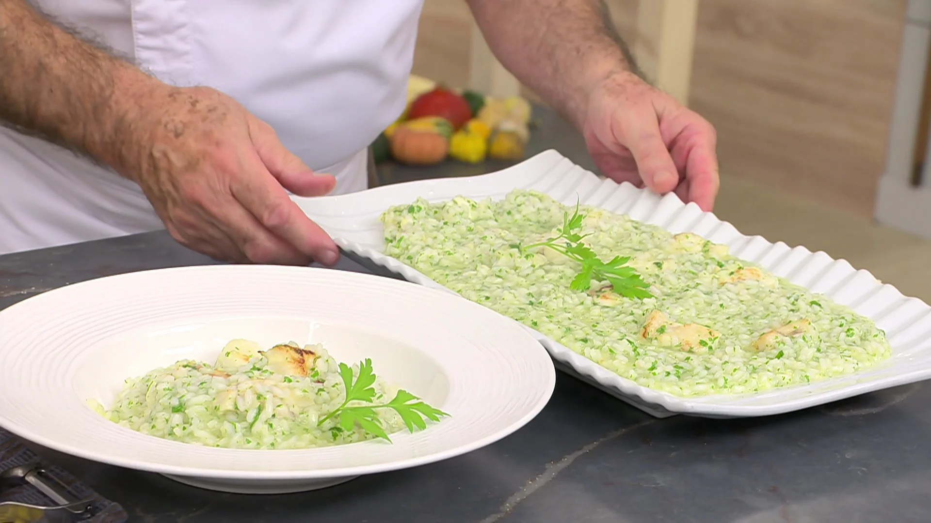 Risotto de rape con pesto de perejil y almendras Risotto de rape con pesto de perejil y almendras