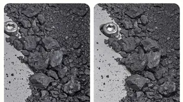 Estas imágenes estereoscópicas son un par de primeros planos de material antiguo del asteroide Bennu recuperado por la misión OSIRIS-REx de la NASA y entregado a la Tierra el 24 de septiembre de 2023.