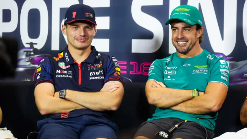 Fernando Alonso y Max Verstappen en rueda de prensa Fernando Alonso y Max Verstappen en rueda de prensa