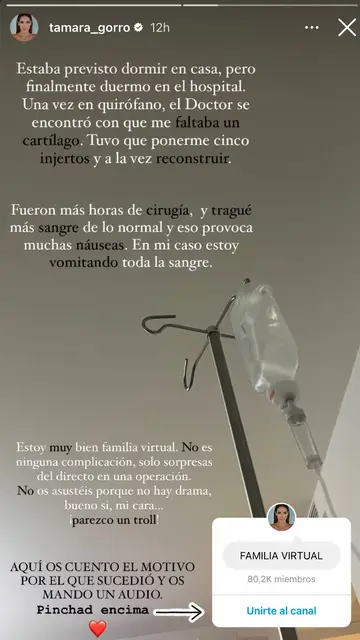 Tamara Gorro da más detalles de su operación de nariz Tamara Gorro da más detalles de su operación de nariz