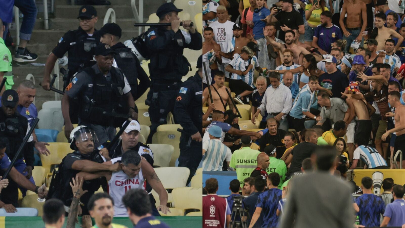 Bochorno en Maracaná tras una batalla campal en la grada previa al Brasil - Argentina
