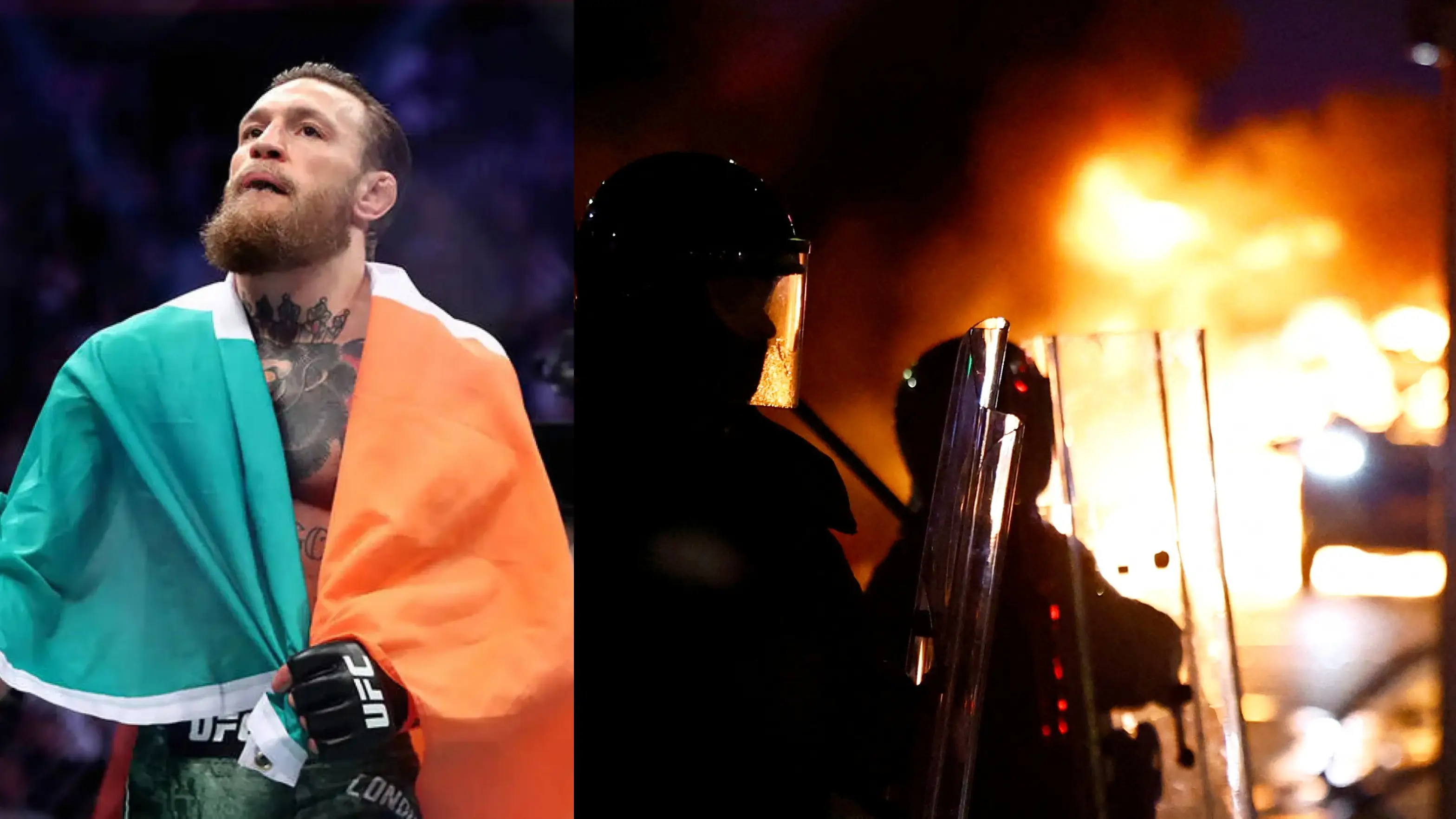 Conor McGregor y una imagen de los incidentes en Dublín Conor McGregor y una imagen de los incidentes en Dublín