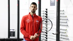 Djokovic, calentando en el Palacio de Deportes Jose Maria Martin Carpena