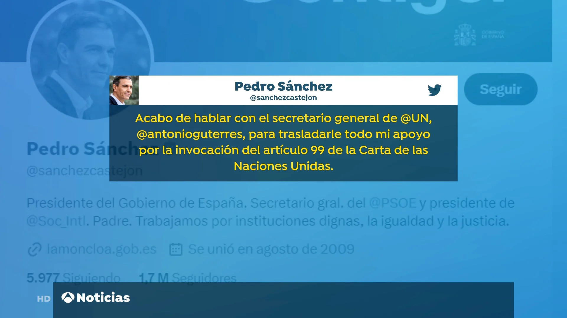 Sánchez apoya a Guterres Sánchez apoya a Guterres