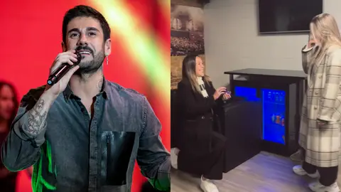 Montaje entre Melendi y Lola Gallardo pidiéndole matrimonio a su pareja