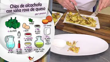 Ingredientes Chips de alcachofa con salsa rosa de queso