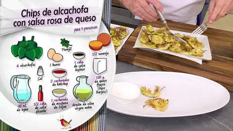 Ingredientes Chips de alcachofa con salsa rosa de queso Ingredientes Chips de alcachofa con salsa rosa de queso
