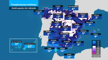 Mapa de temperaturas mínimas para el próximo sábado Mapa de temperaturas mínimas para el próximo sábado